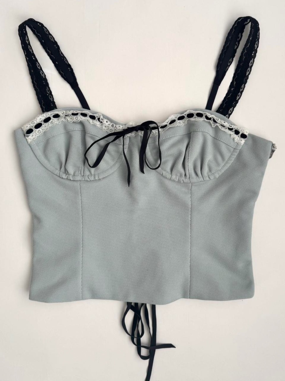 With Jean Blue and White Bustier Cami with Black Trim